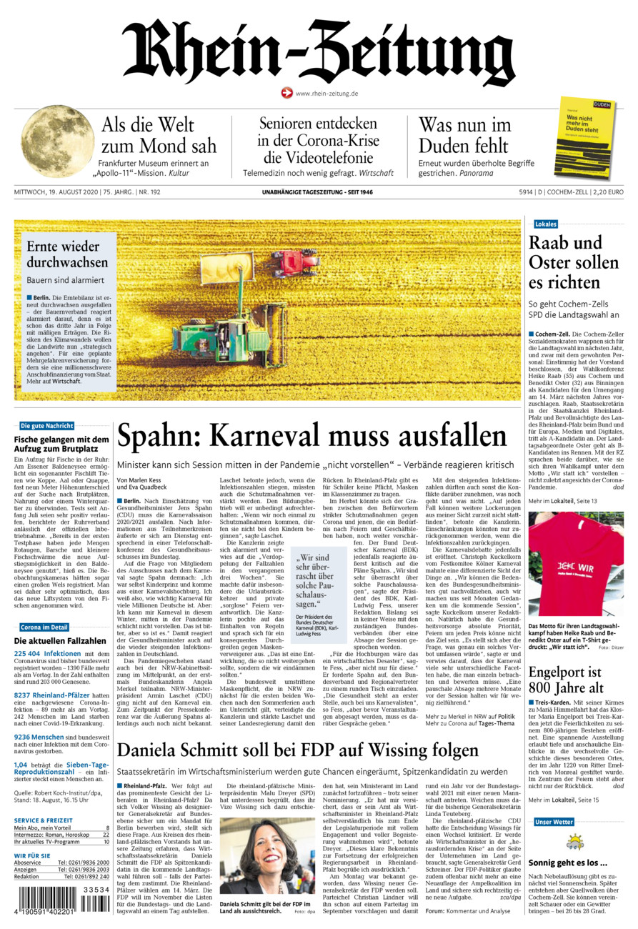 Rhein-Zeitung Kreis Cochem-Zell vom Mittwoch, 19.08.2020