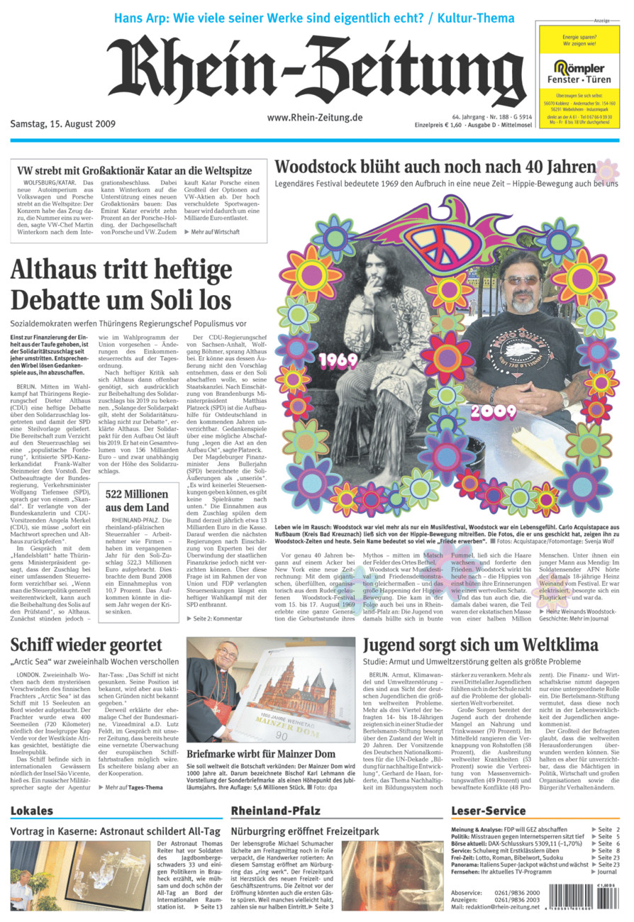 Rhein-Zeitung Kreis Cochem-Zell vom Samstag, 15.08.2009