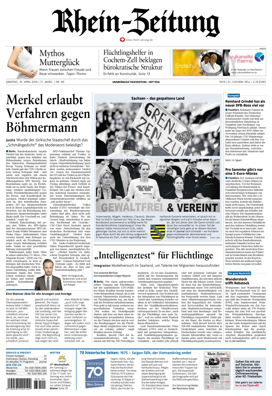 Rhein-Zeitung Kreis Cochem-Zell vom Samstag, 16.04.2016