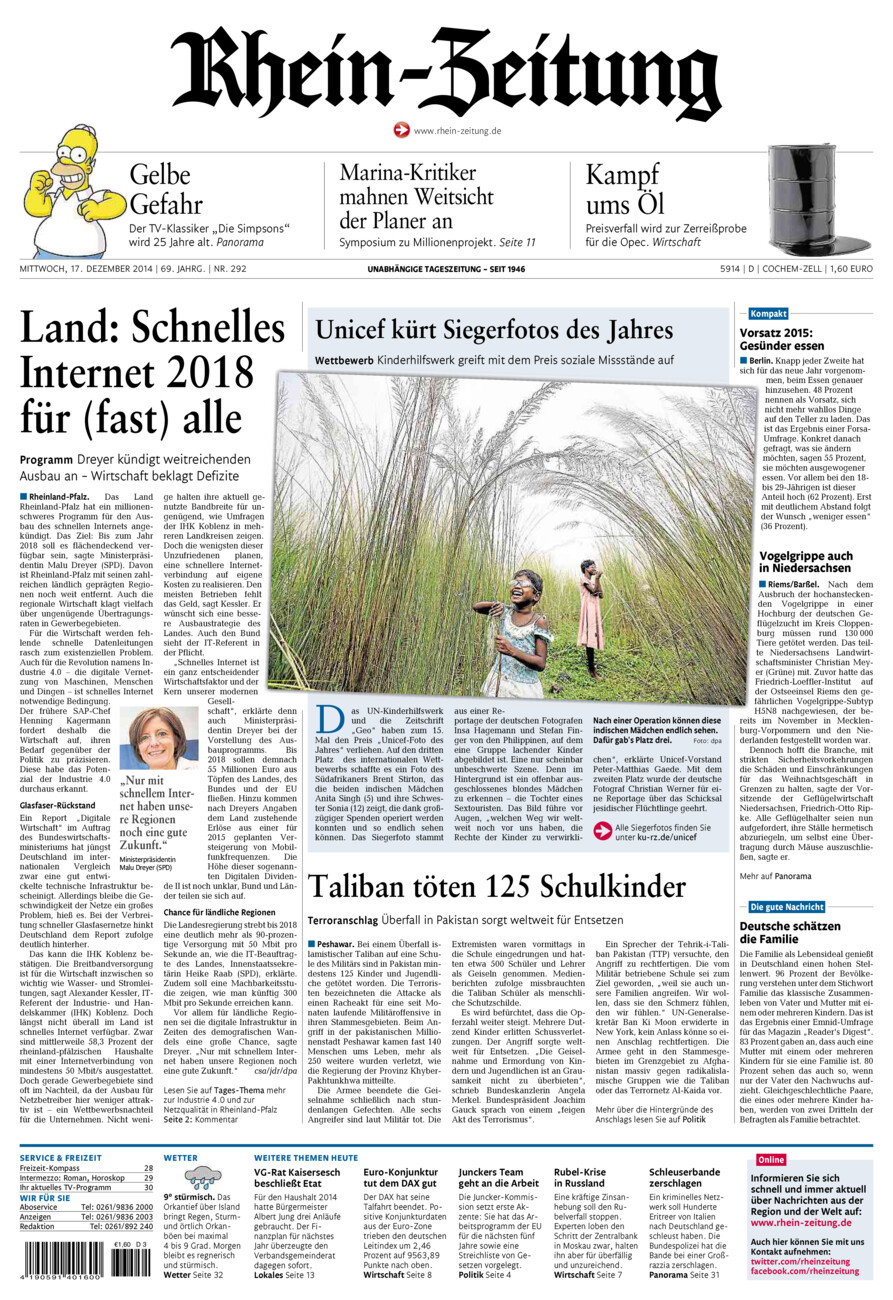Rhein-Zeitung Kreis Cochem-Zell vom Mittwoch, 17.12.2014