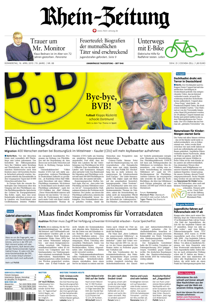 Rhein-Zeitung Kreis Cochem-Zell vom Donnerstag, 16.04.2015