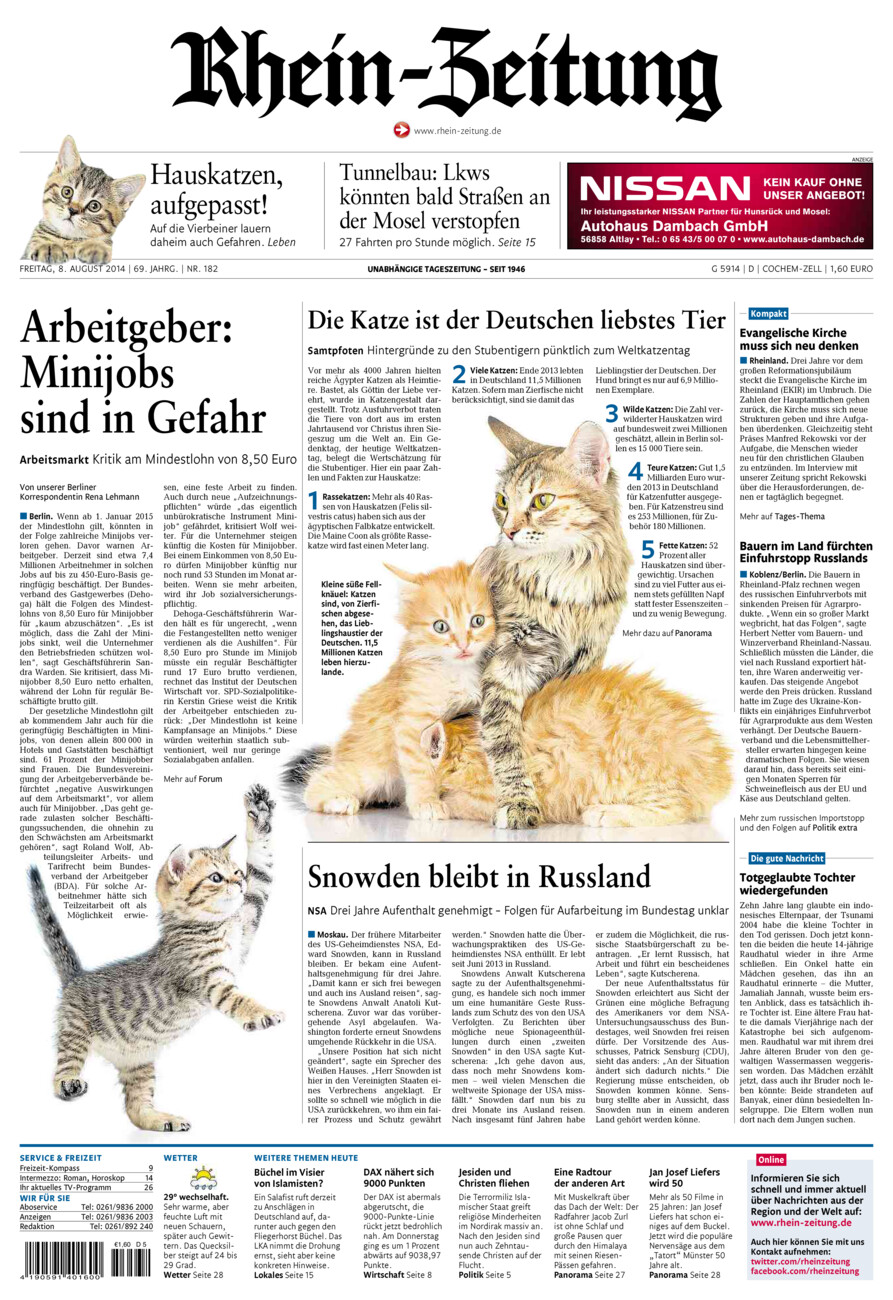 Rhein-Zeitung Kreis Cochem-Zell vom Freitag, 08.08.2014