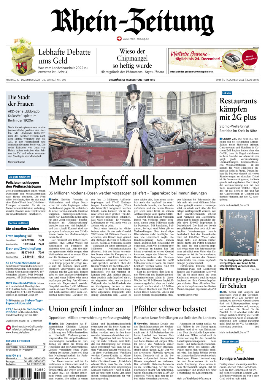 Rhein-Zeitung Kreis Cochem-Zell vom Freitag, 17.12.2021