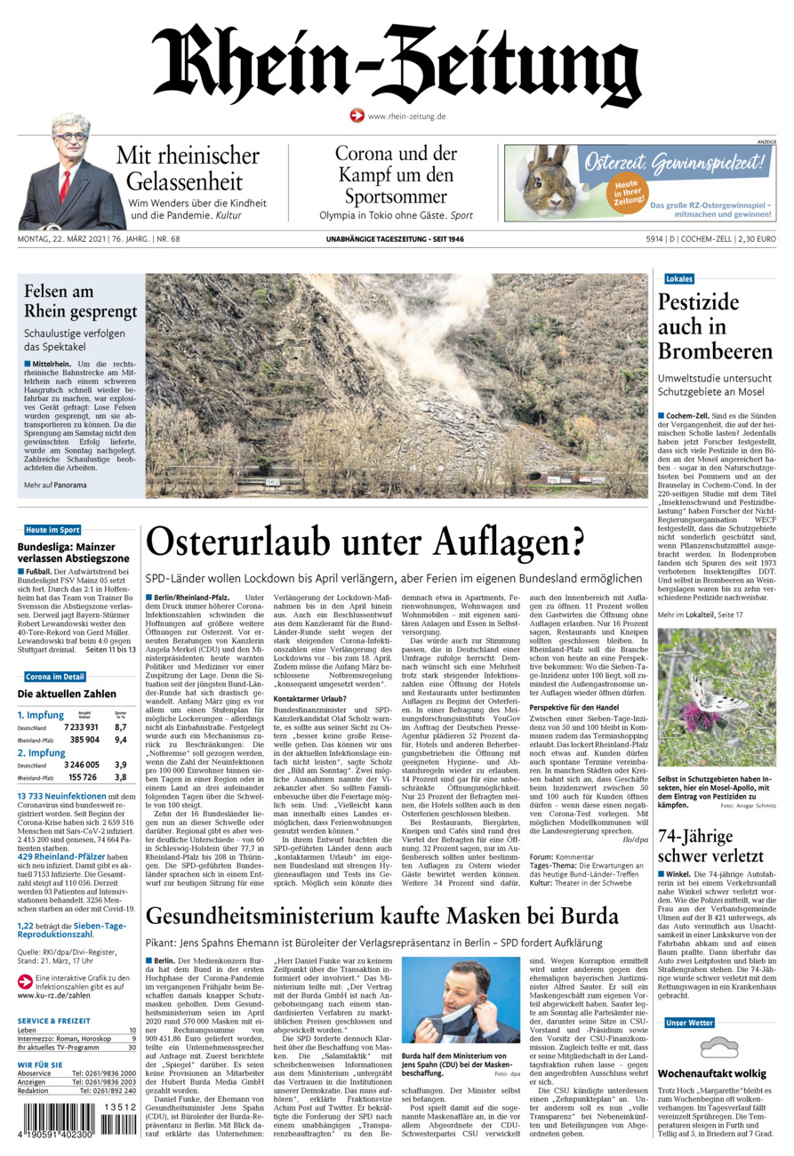 Rhein-Zeitung Kreis Cochem-Zell vom Montag, 22.03.2021
