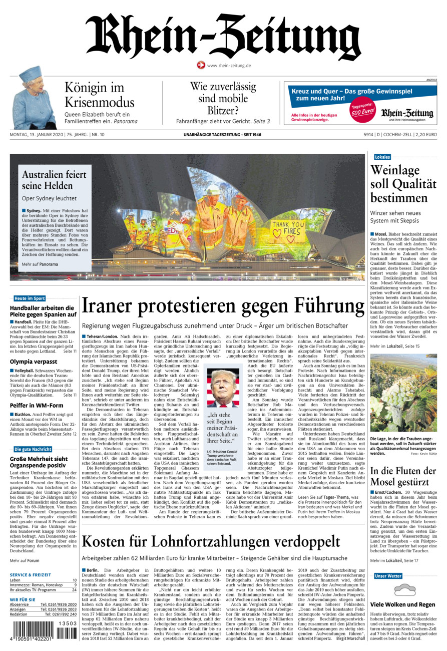 Rhein-Zeitung Kreis Cochem-Zell vom Montag, 13.01.2020