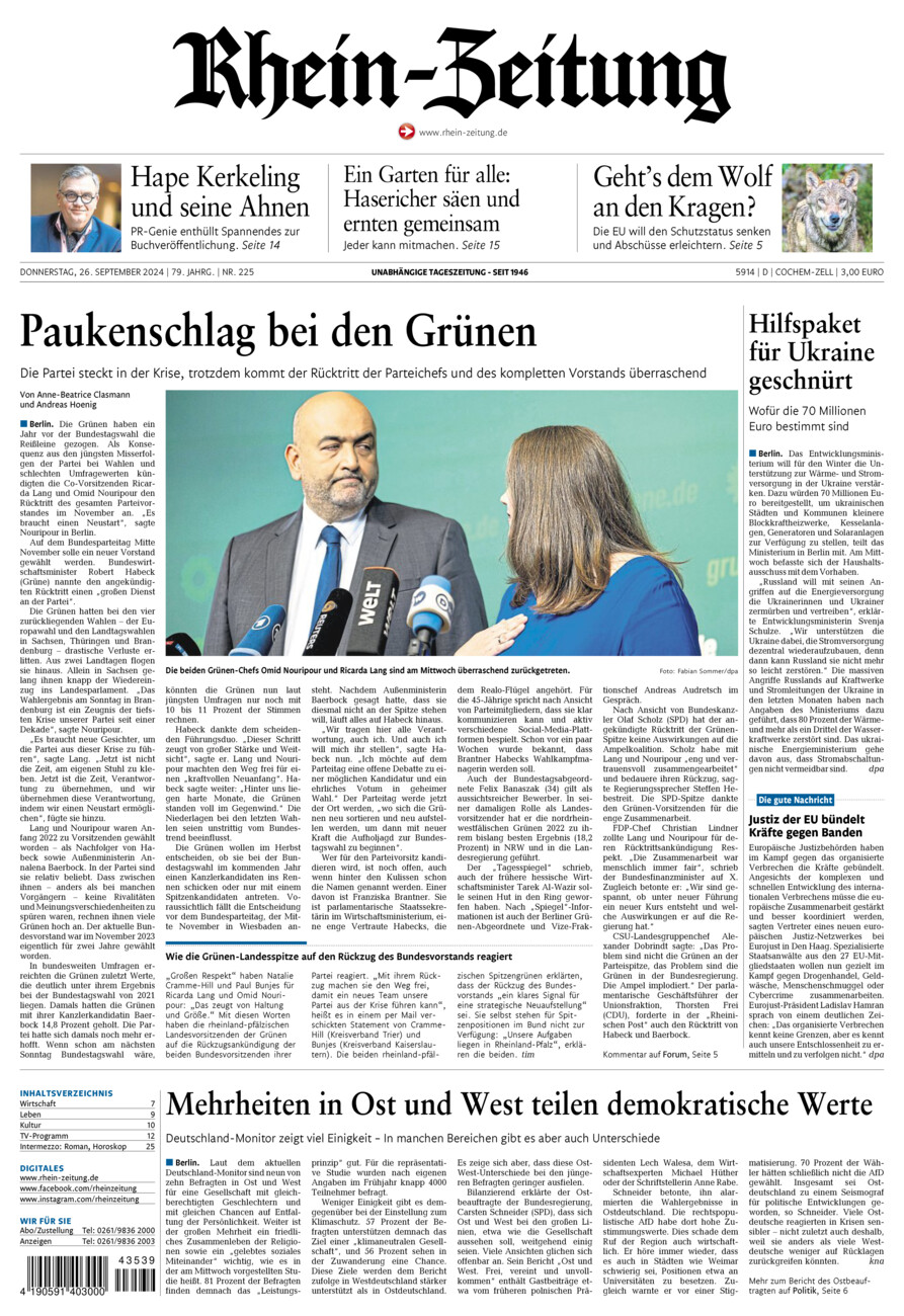 Rhein-Zeitung Kreis Cochem-Zell vom Donnerstag, 26.09.2024