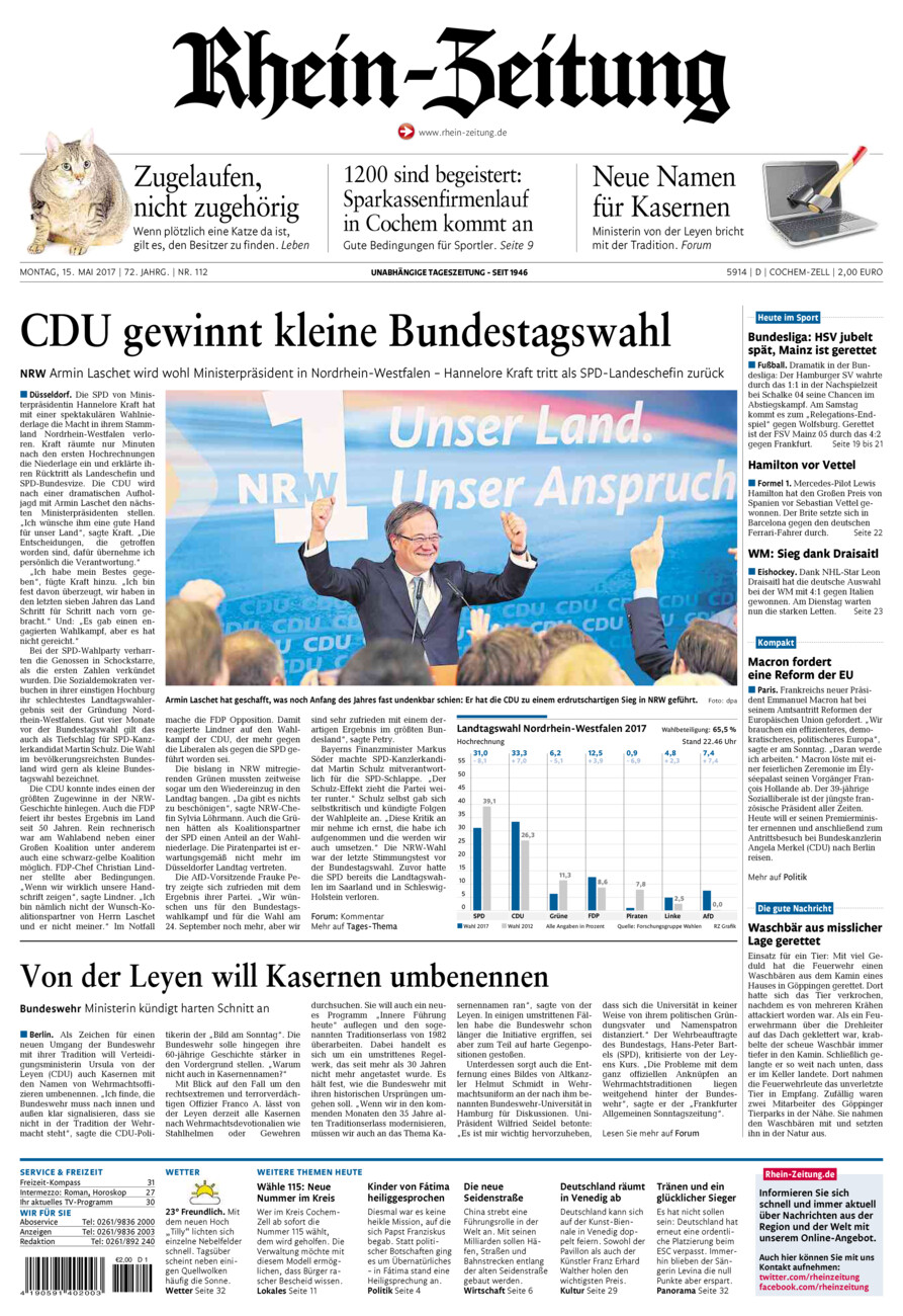 Rhein-Zeitung Kreis Cochem-Zell vom Montag, 15.05.2017