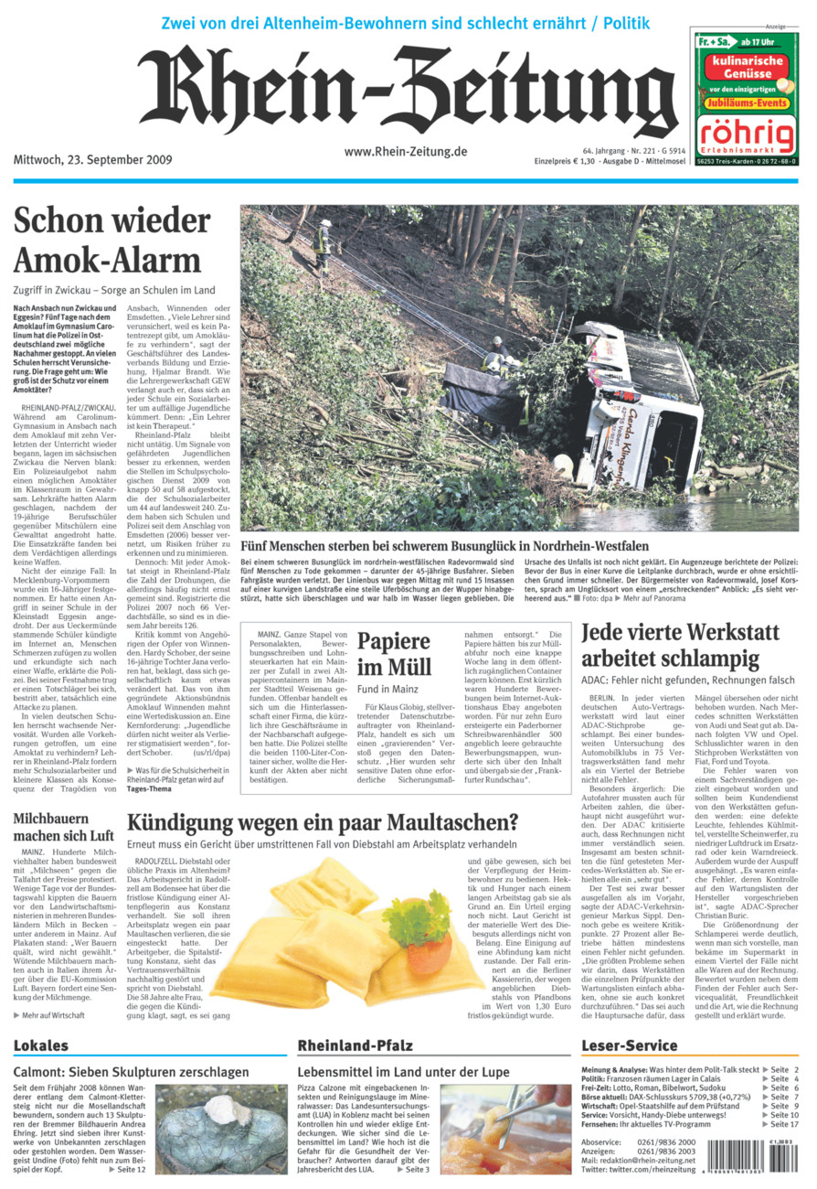 Rhein-Zeitung Kreis Cochem-Zell vom Mittwoch, 23.09.2009