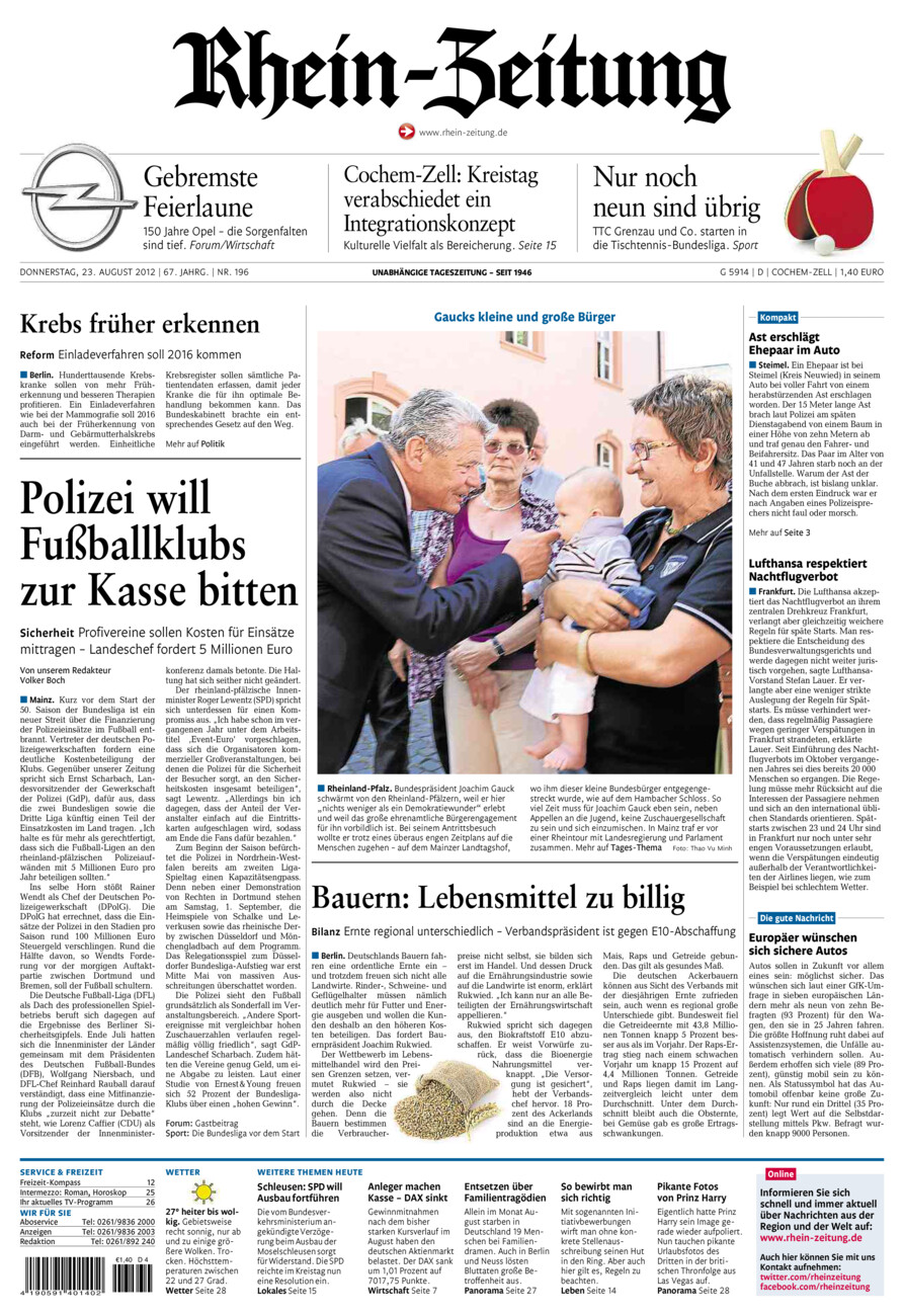 Rhein-Zeitung Kreis Cochem-Zell vom Donnerstag, 23.08.2012