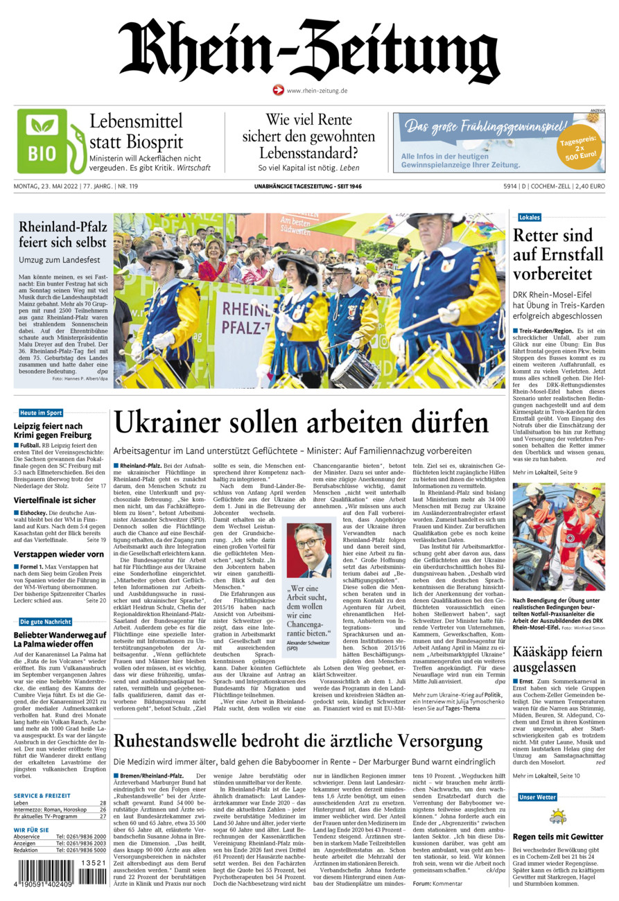 Rhein-Zeitung Kreis Cochem-Zell vom Montag, 23.05.2022