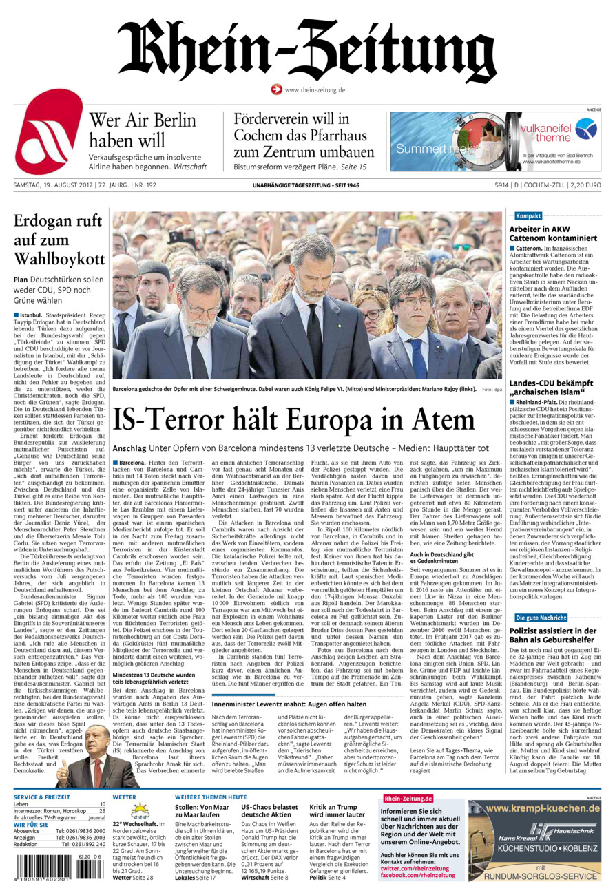 Rhein-Zeitung Kreis Cochem-Zell vom Samstag, 19.08.2017