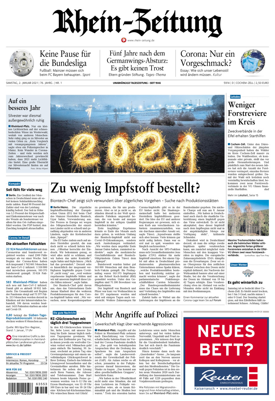 Rhein-Zeitung Kreis Cochem-Zell vom Samstag, 02.01.2021