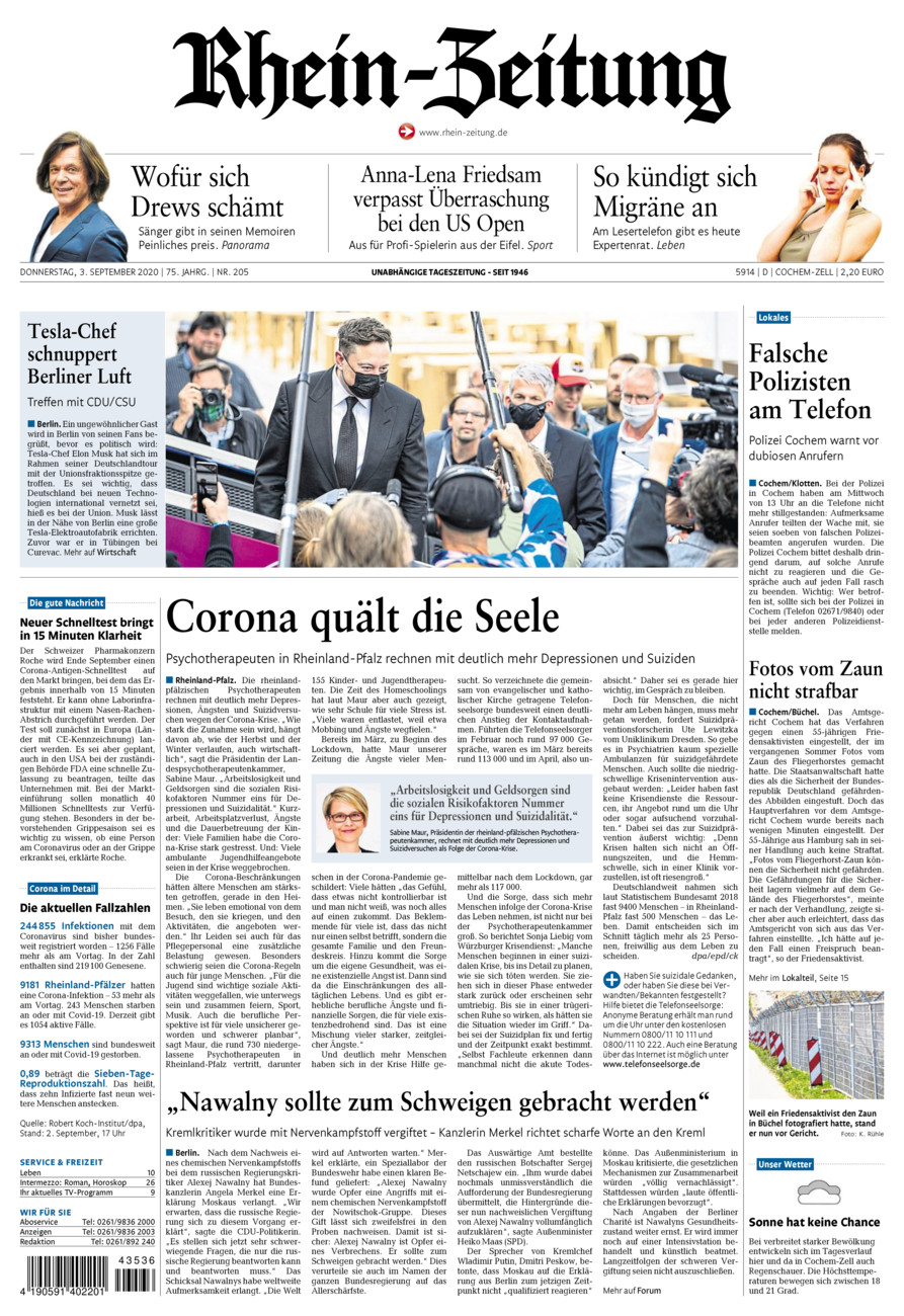 Rhein-Zeitung Kreis Cochem-Zell vom Donnerstag, 03.09.2020