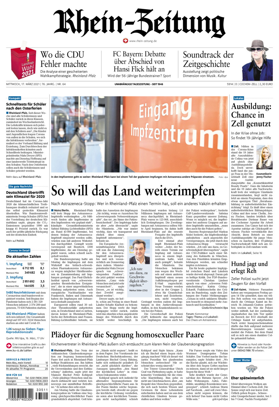 Rhein-Zeitung Kreis Cochem-Zell vom Mittwoch, 17.03.2021