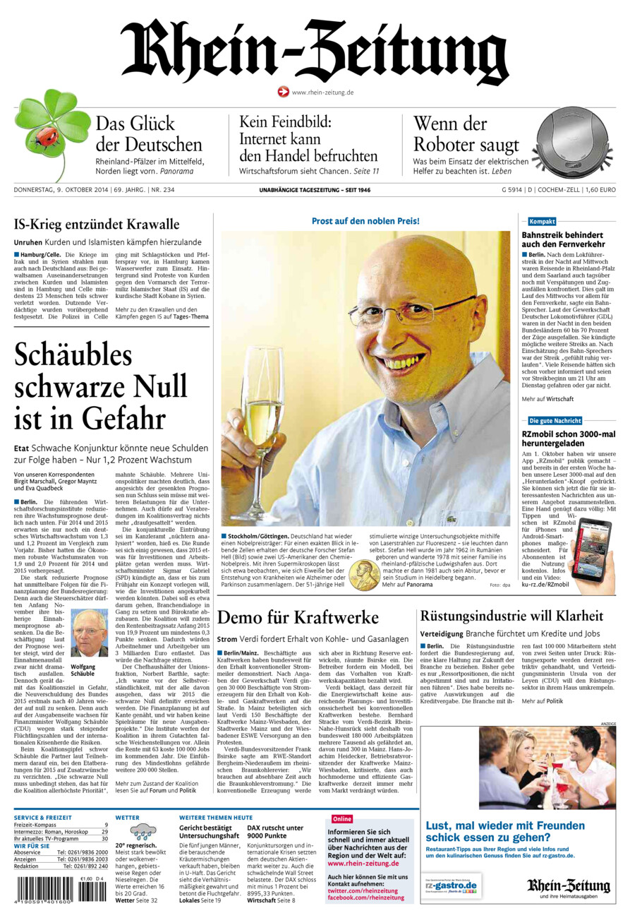 Rhein-Zeitung Kreis Cochem-Zell vom Donnerstag, 09.10.2014