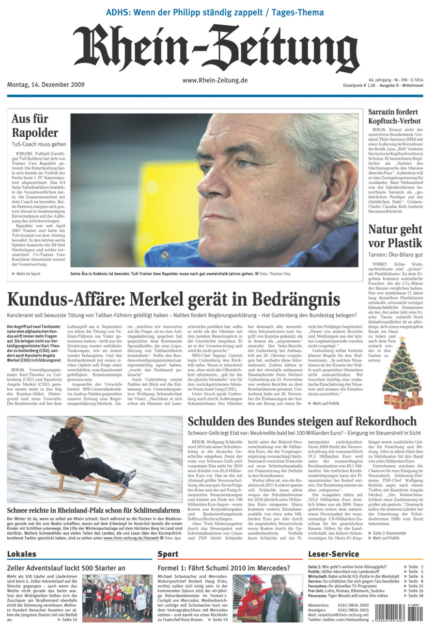 Rhein-Zeitung Kreis Cochem-Zell vom Montag, 14.12.2009