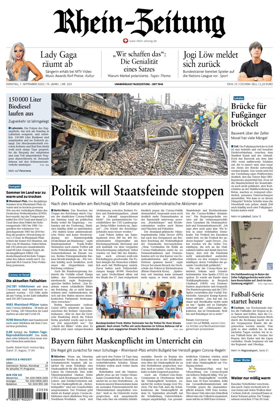 Rhein-Zeitung Kreis Cochem-Zell vom Dienstag, 01.09.2020