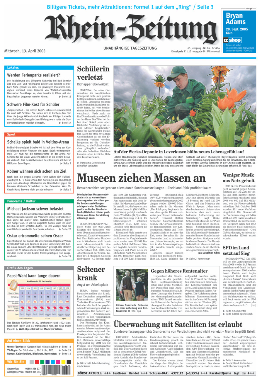 Rhein-Zeitung Kreis Cochem-Zell vom Mittwoch, 13.04.2005