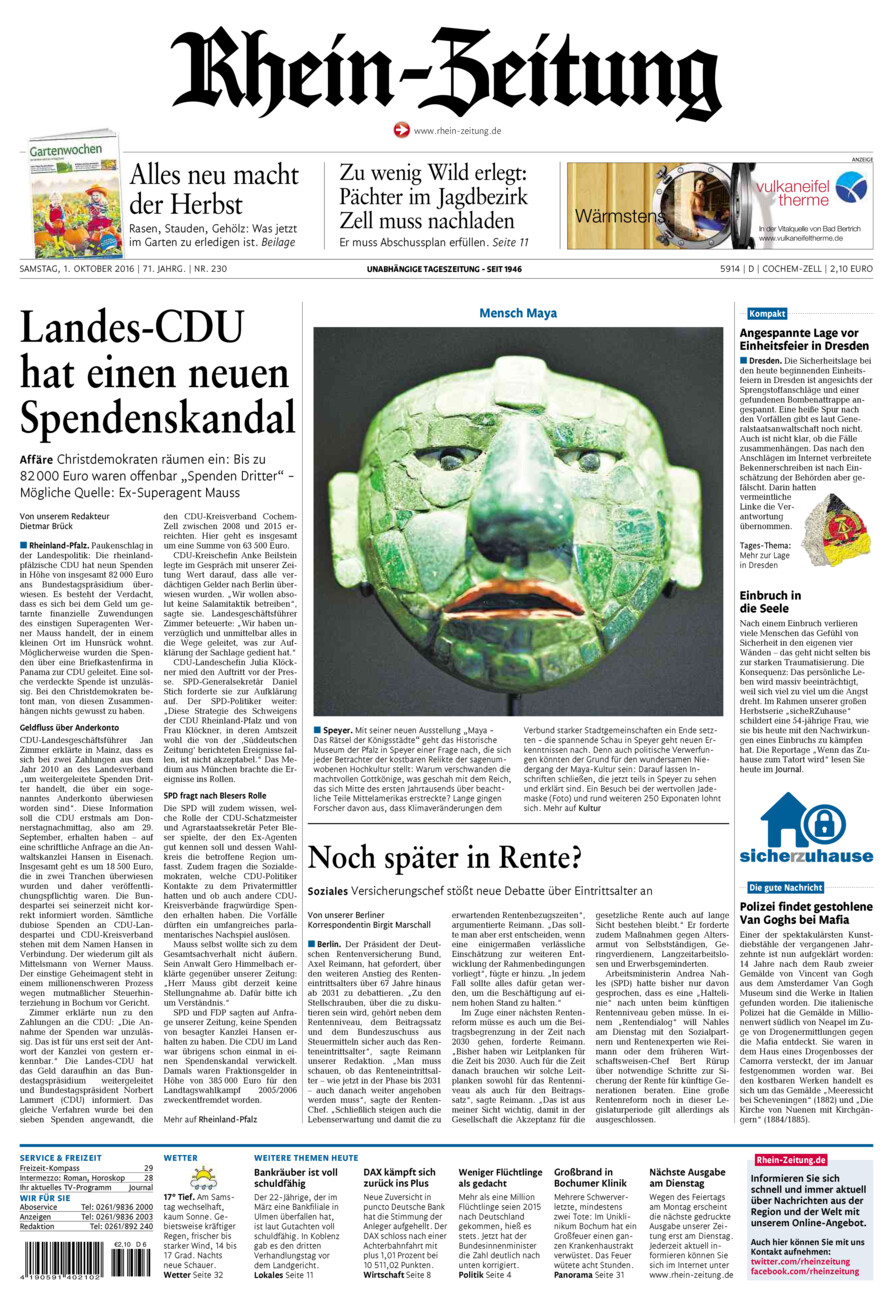 Rhein-Zeitung Kreis Cochem-Zell vom Samstag, 01.10.2016