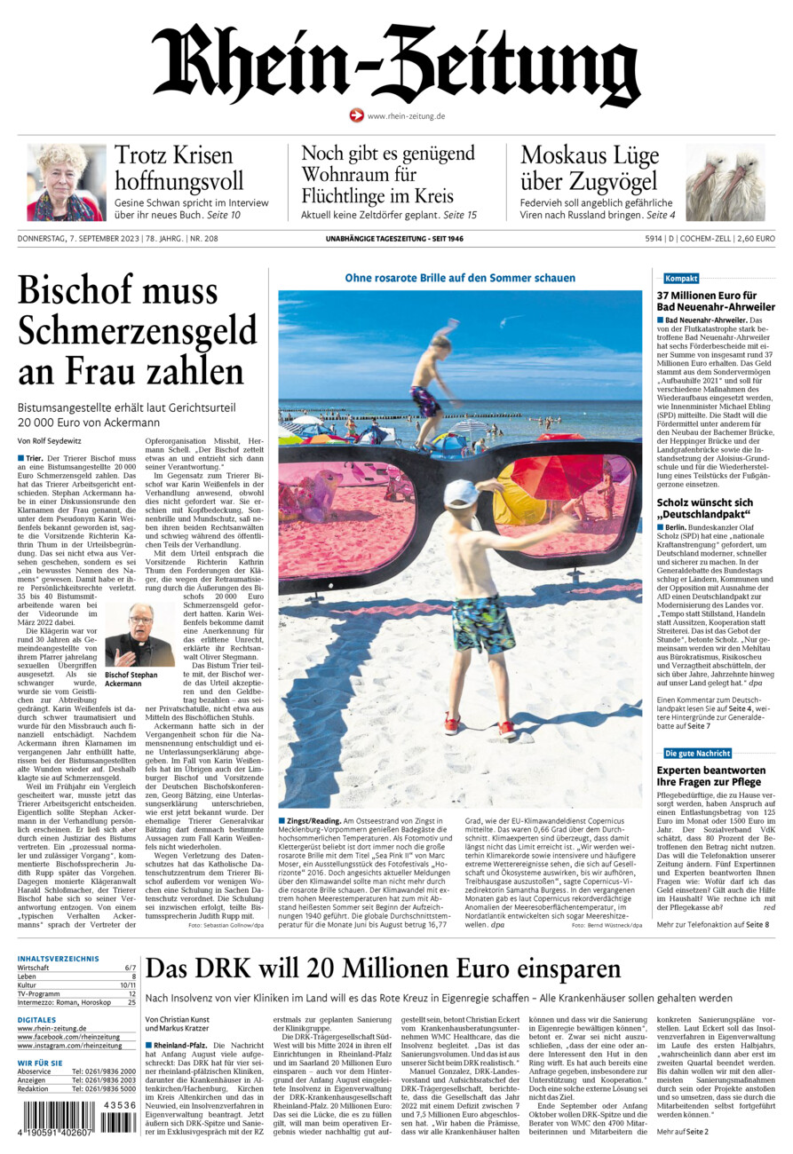 Rhein-Zeitung Kreis Cochem-Zell vom Donnerstag, 07.09.2023