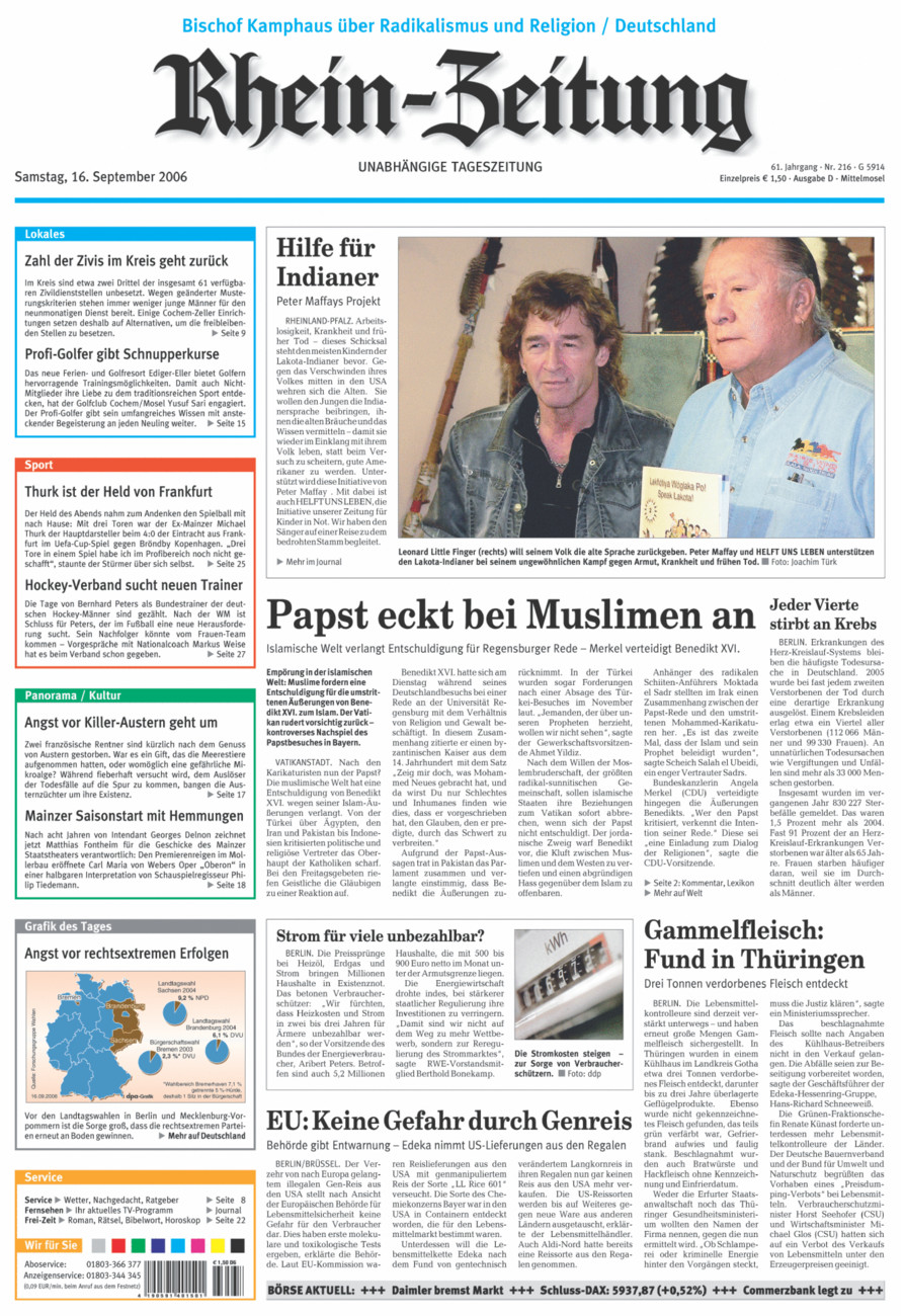 Rhein-Zeitung Kreis Cochem-Zell vom Samstag, 16.09.2006