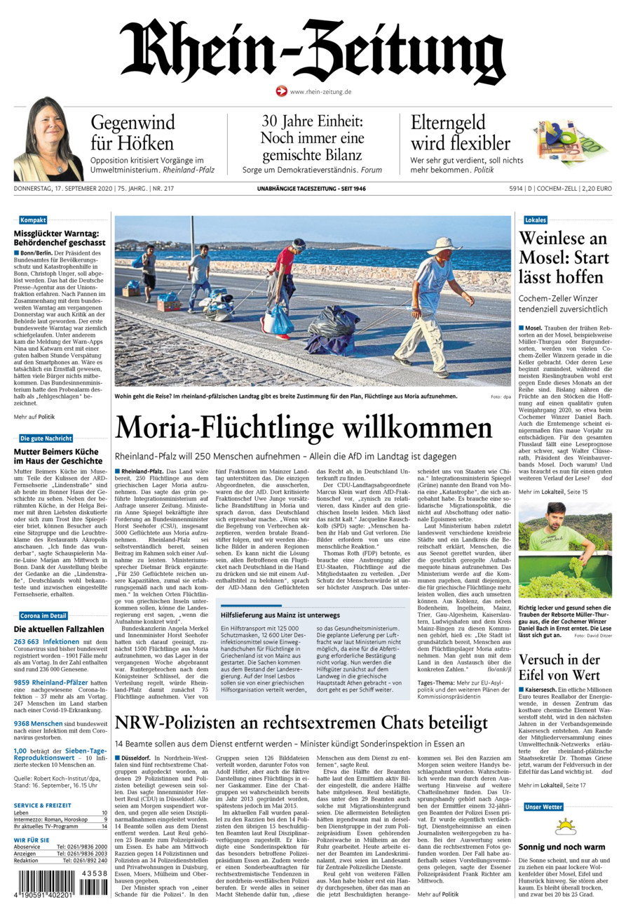 Rhein-Zeitung Kreis Cochem-Zell vom Donnerstag, 17.09.2020