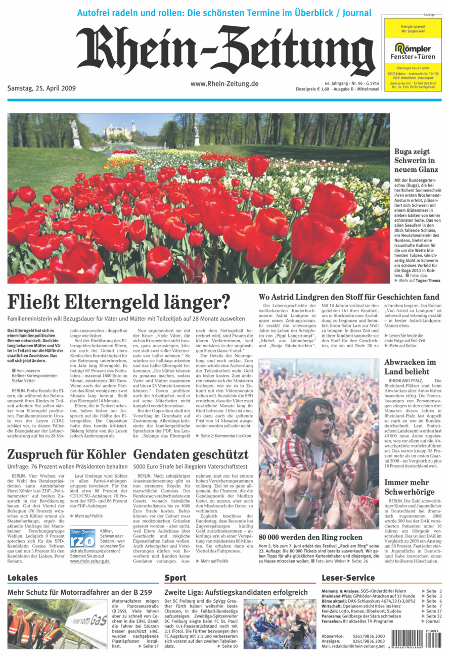 Rhein-Zeitung Kreis Cochem-Zell vom Samstag, 25.04.2009