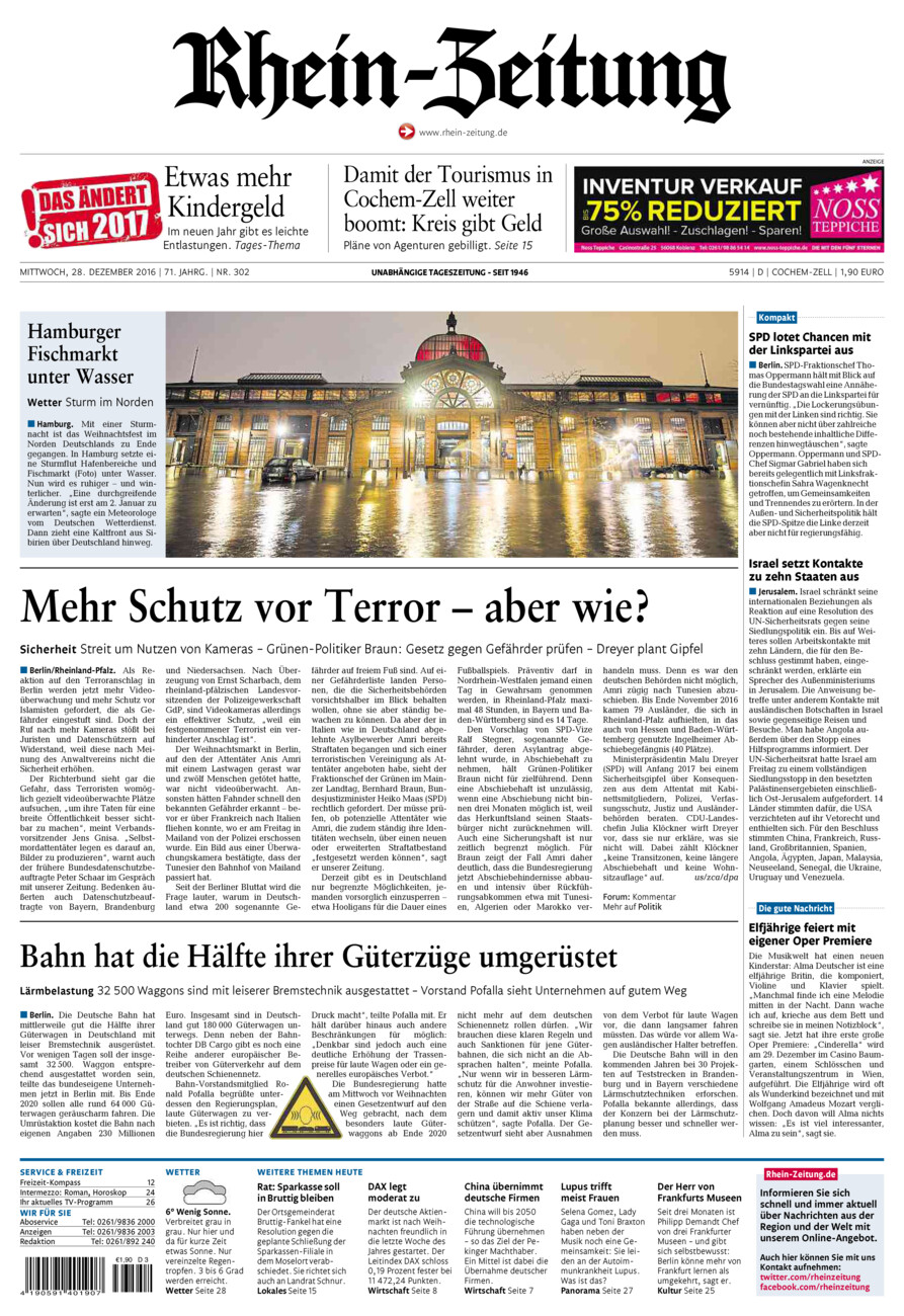 Rhein-Zeitung Kreis Cochem-Zell vom Mittwoch, 28.12.2016