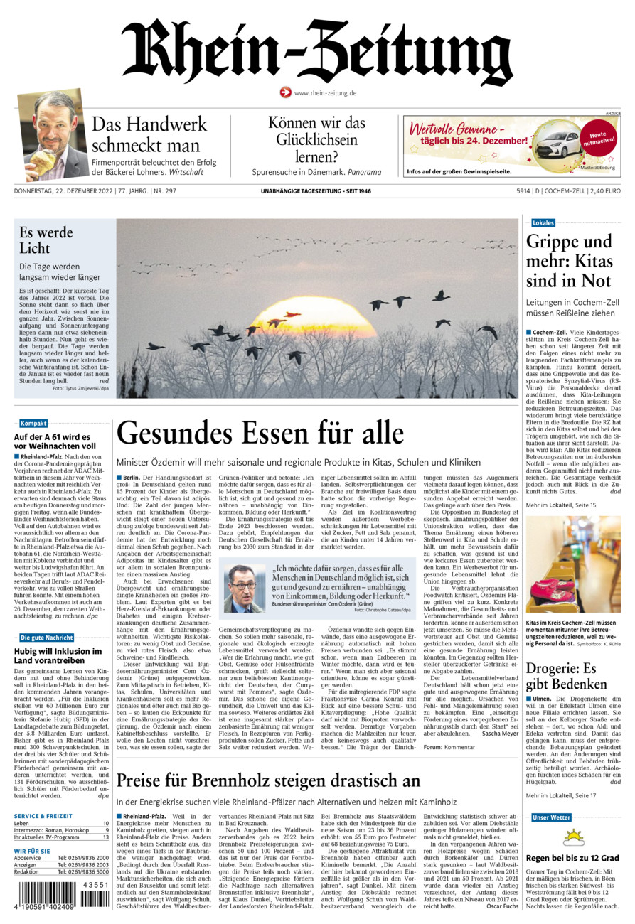 Rhein-Zeitung Kreis Cochem-Zell vom Donnerstag, 22.12.2022