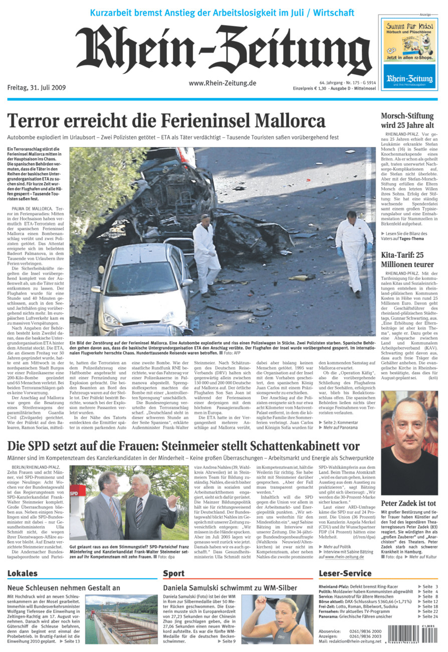 Rhein-Zeitung Kreis Cochem-Zell vom Freitag, 31.07.2009