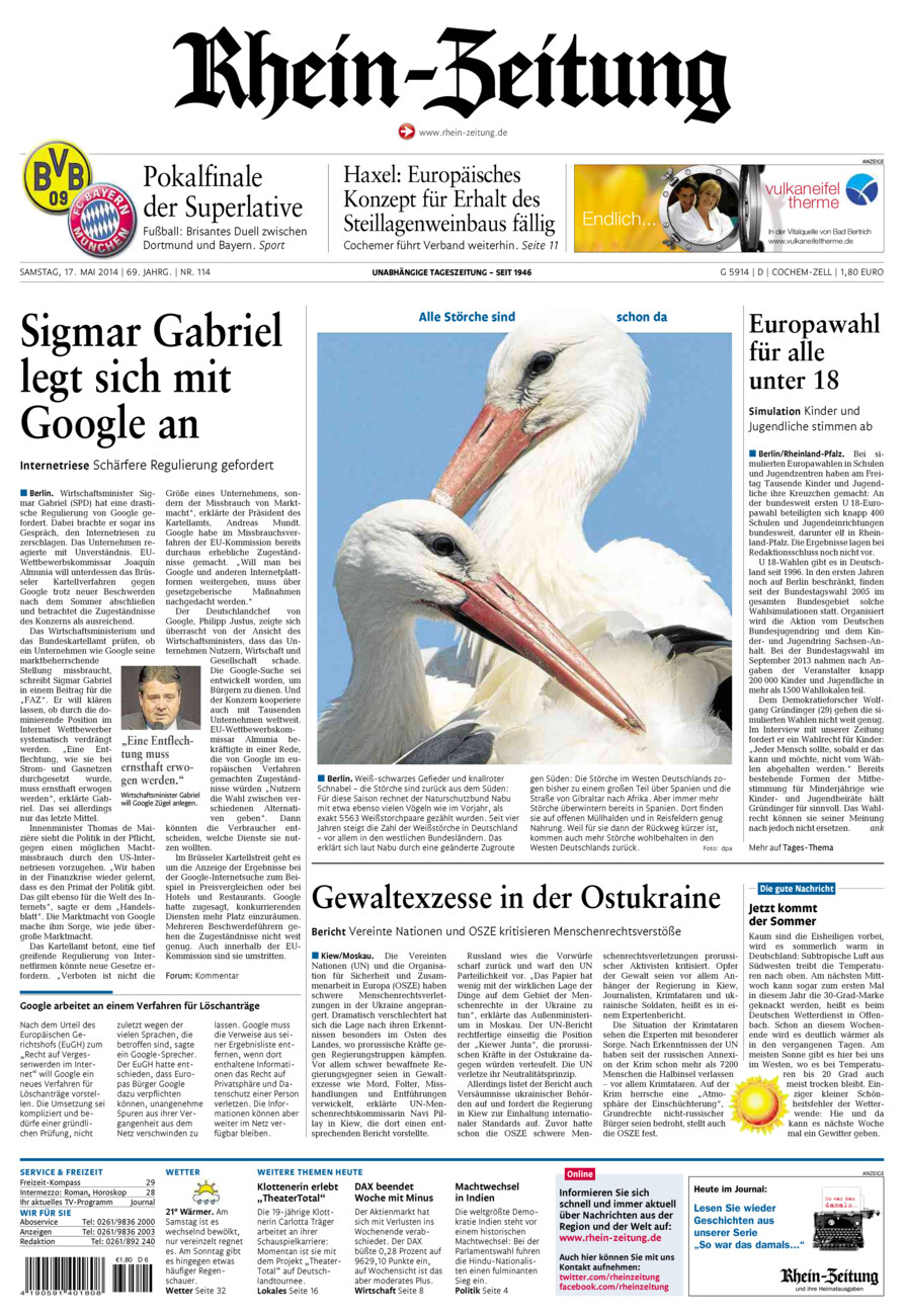 Rhein-Zeitung Kreis Cochem-Zell vom Samstag, 17.05.2014