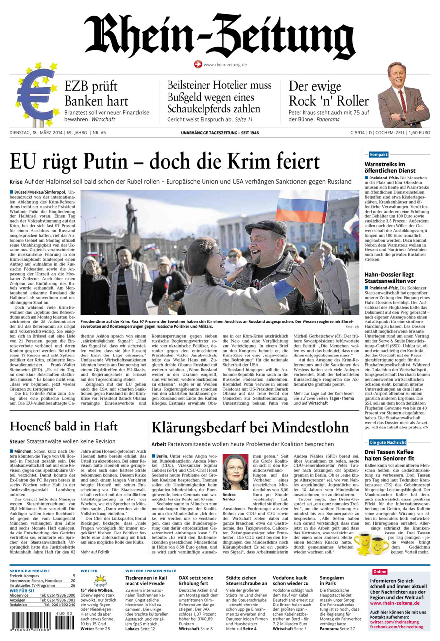 Rhein-Zeitung Kreis Cochem-Zell vom Dienstag, 18.03.2014