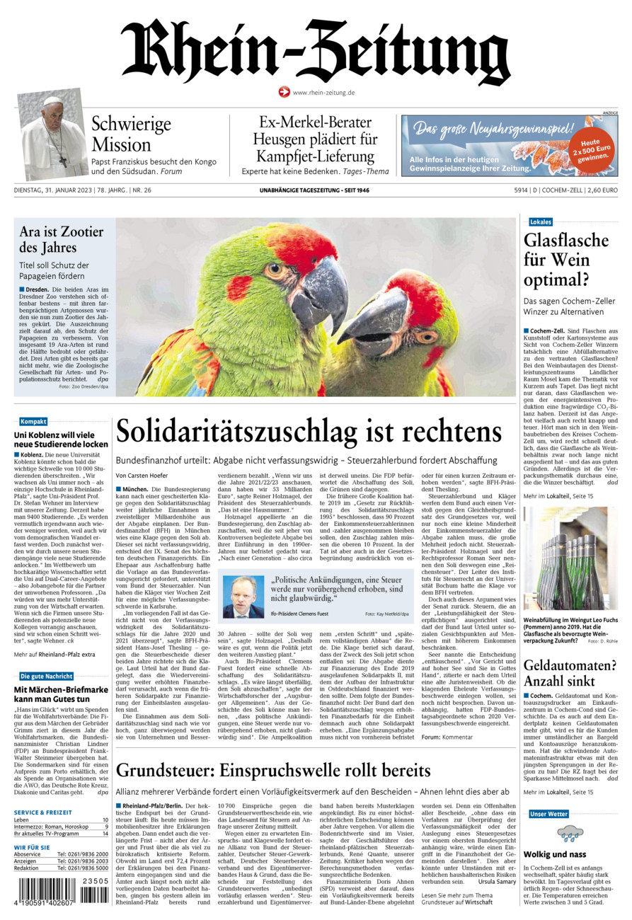 Rhein-Zeitung Kreis Cochem-Zell vom Dienstag, 31.01.2023