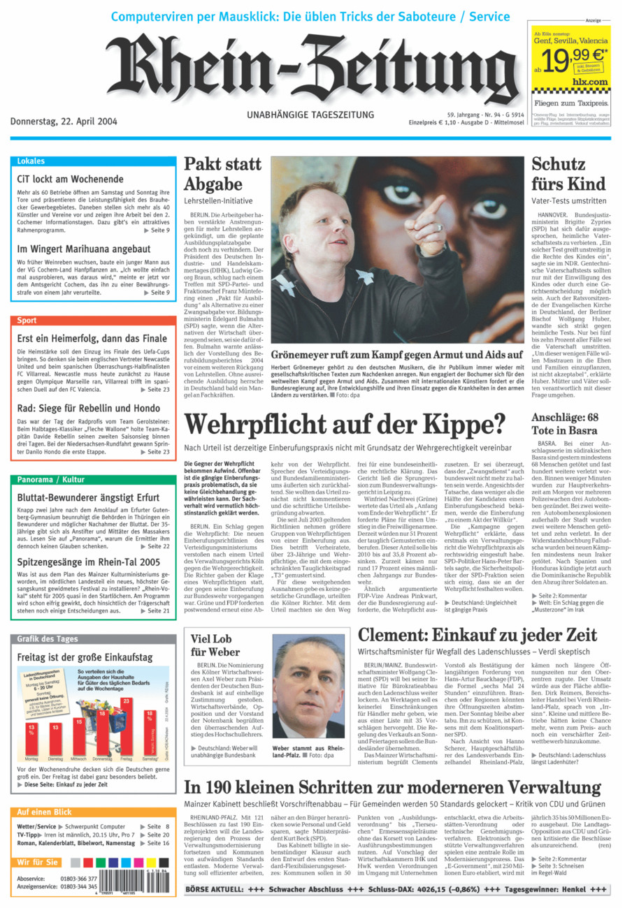 Rhein-Zeitung Kreis Cochem-Zell vom Donnerstag, 22.04.2004