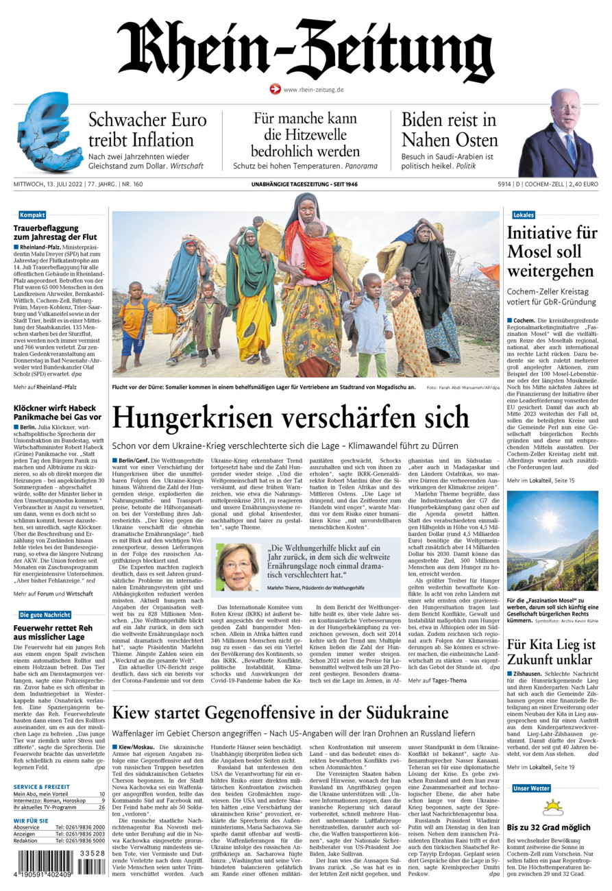 Rhein-Zeitung Kreis Cochem-Zell vom Mittwoch, 13.07.2022