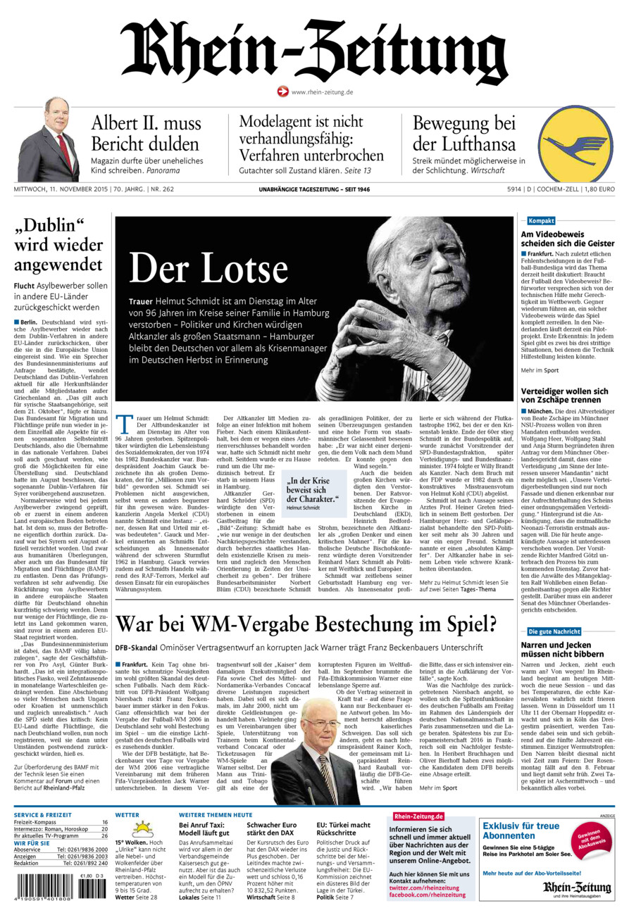 Rhein-Zeitung Kreis Cochem-Zell vom Mittwoch, 11.11.2015