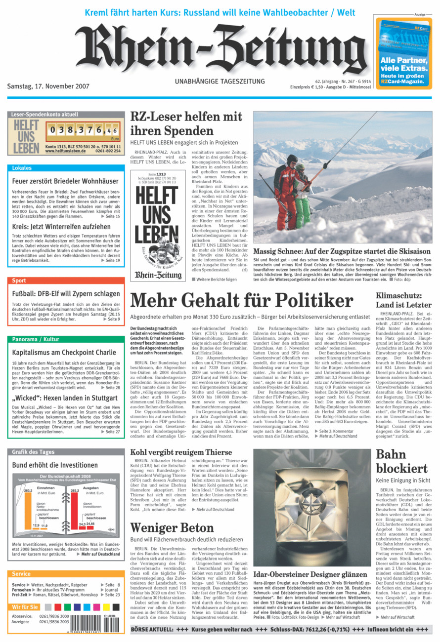 Rhein-Zeitung Kreis Cochem-Zell vom Samstag, 17.11.2007