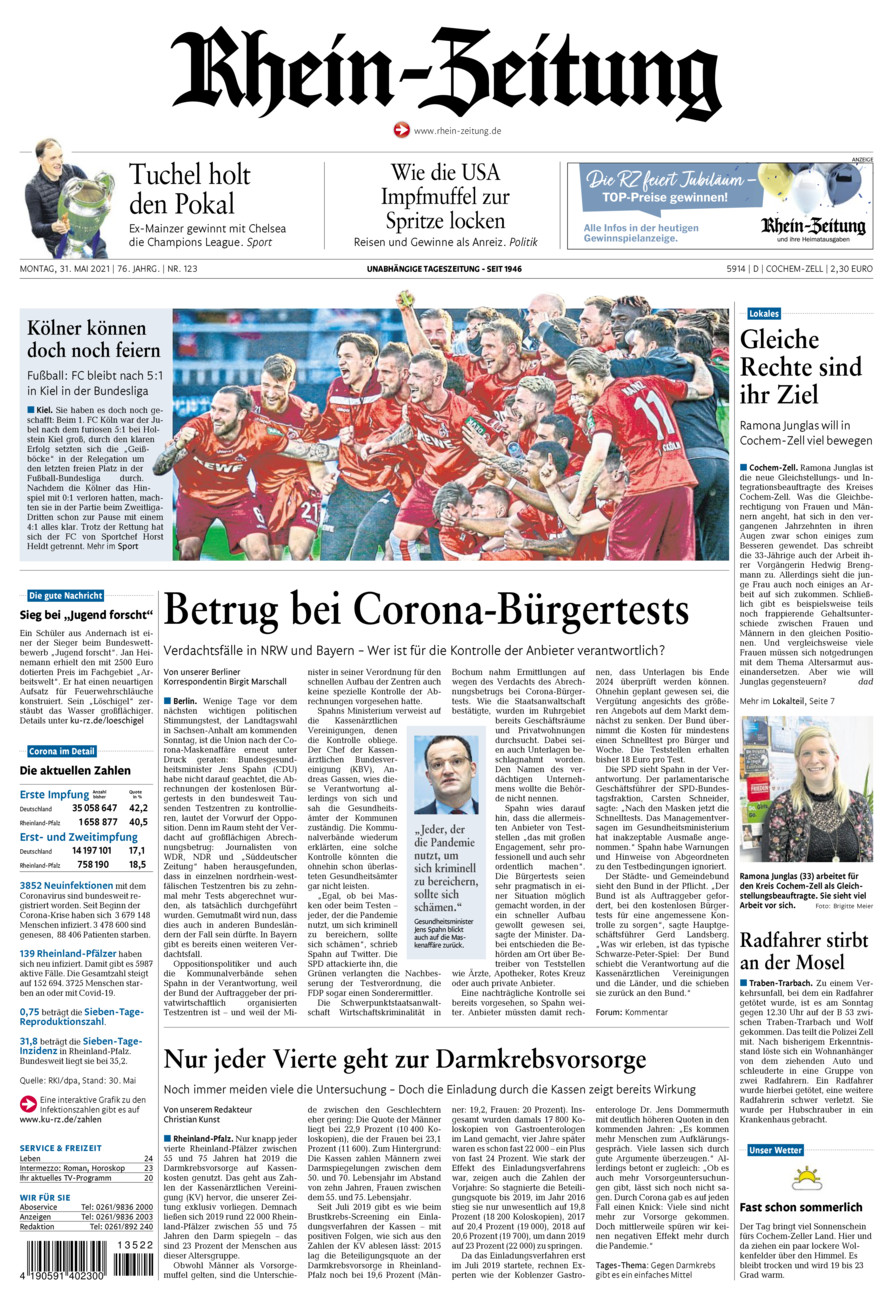 Rhein-Zeitung Kreis Cochem-Zell vom Montag, 31.05.2021