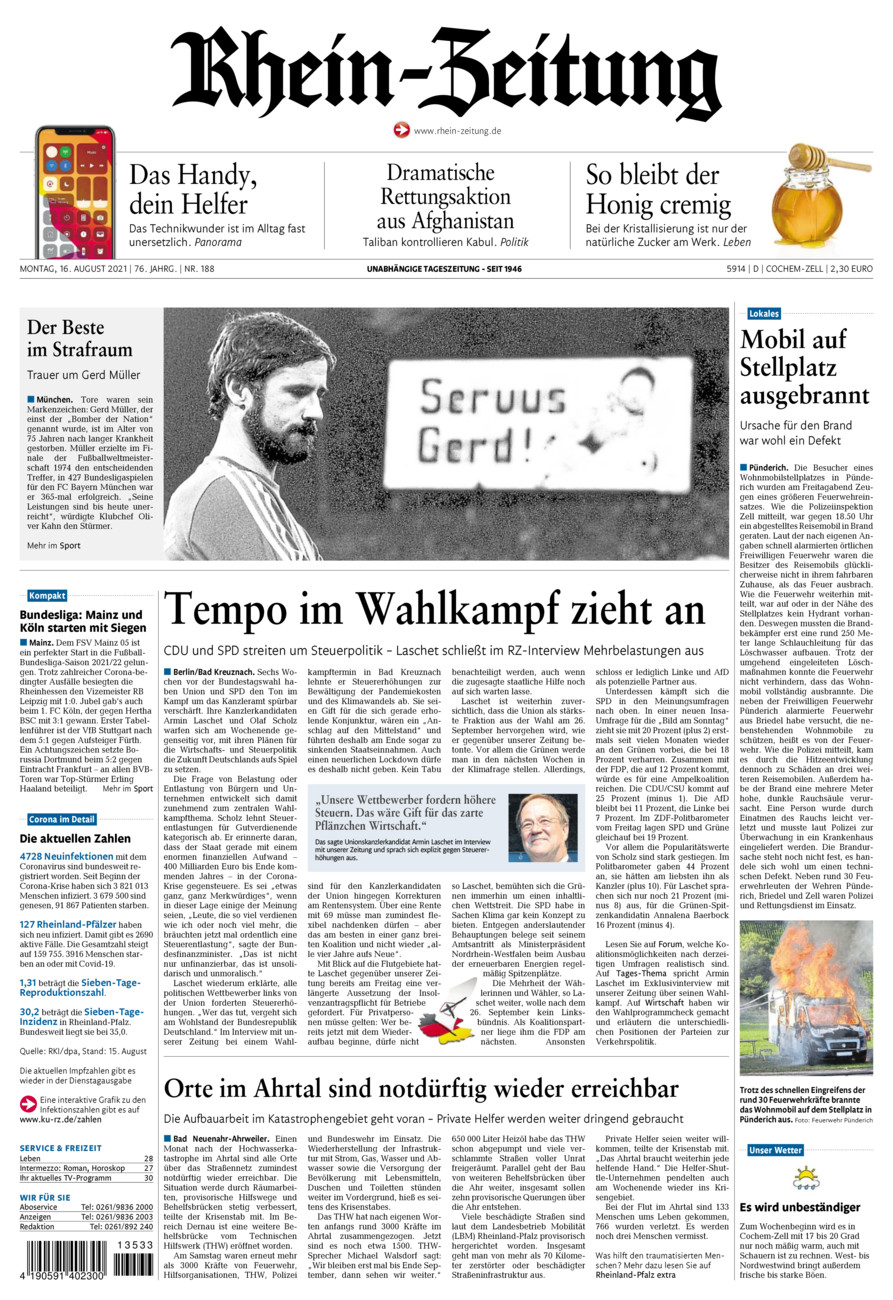 Rhein-Zeitung Kreis Cochem-Zell vom Montag, 16.08.2021