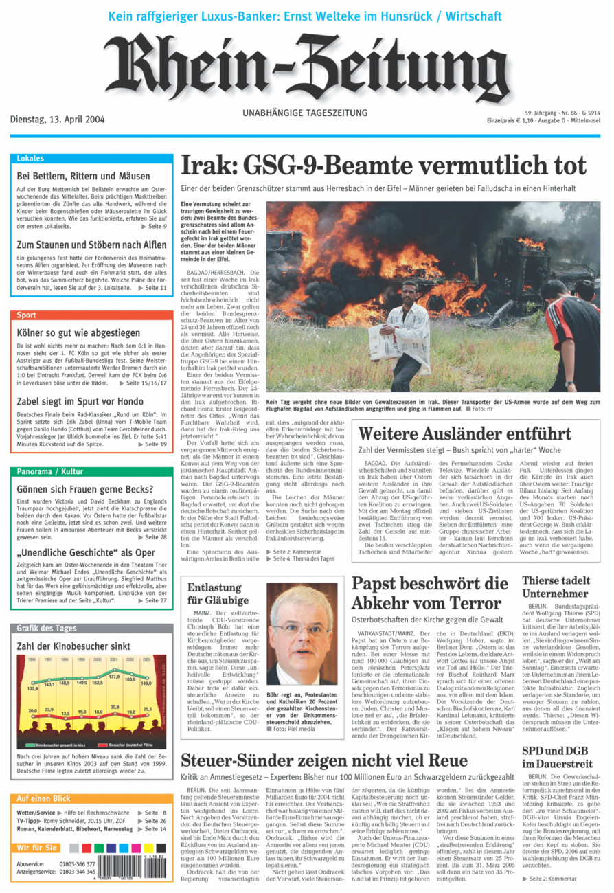 Rhein-Zeitung Kreis Cochem-Zell vom Dienstag, 13.04.2004