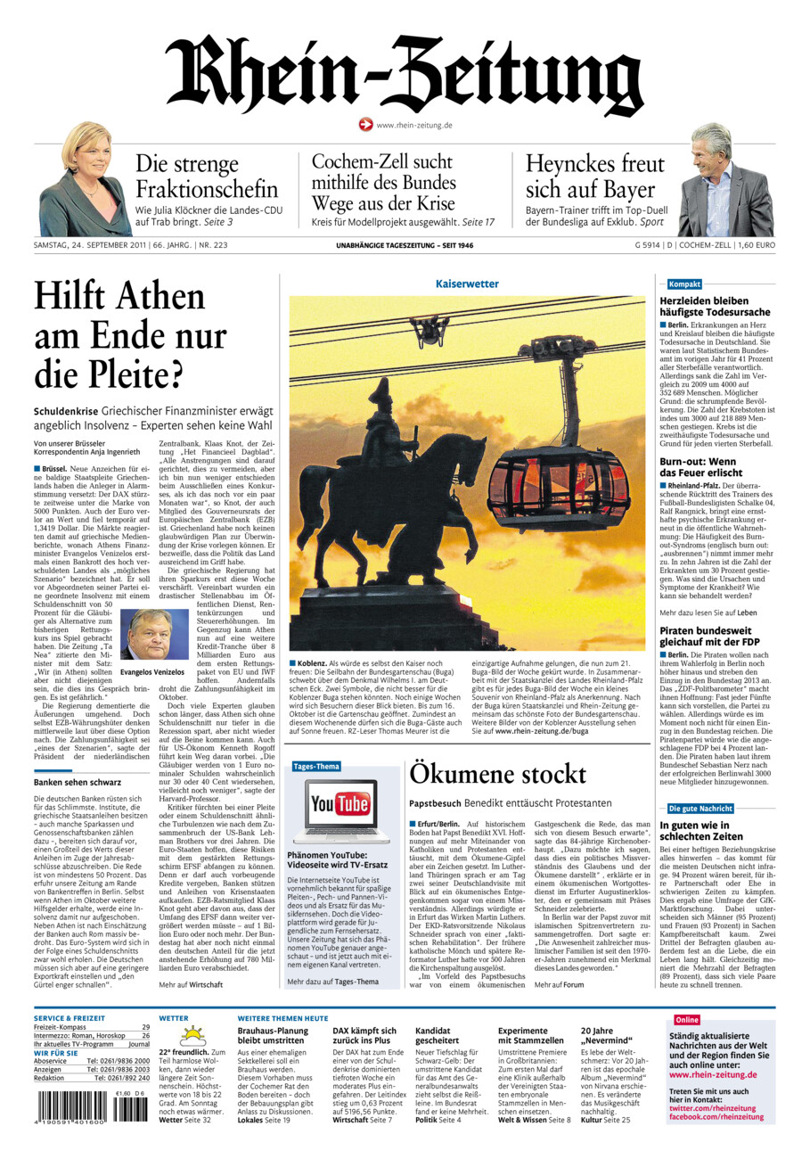 Rhein-Zeitung Kreis Cochem-Zell vom Samstag, 24.09.2011