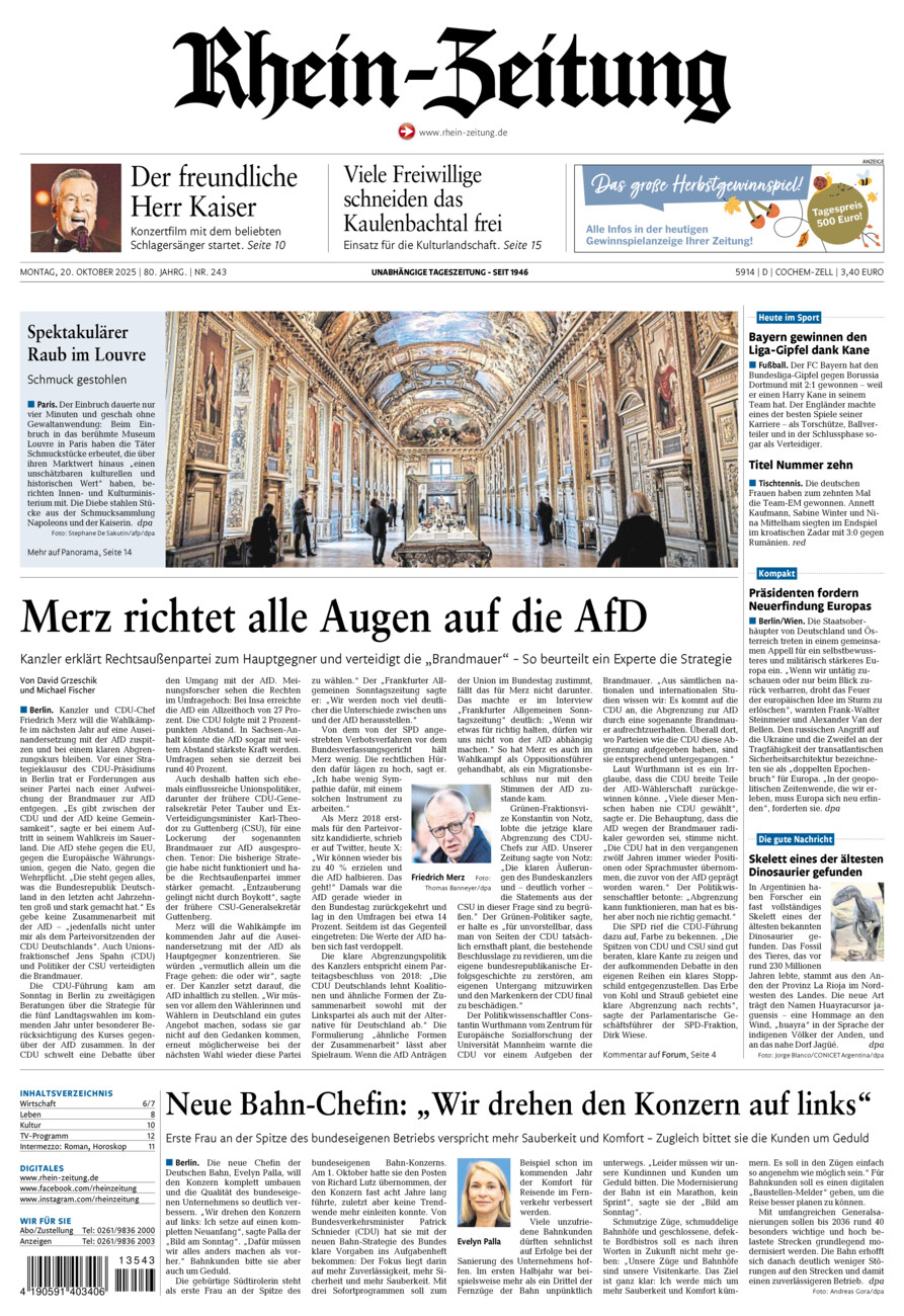 Rhein-Zeitung Kreis Cochem-Zell vom Montag, 20.10.2025