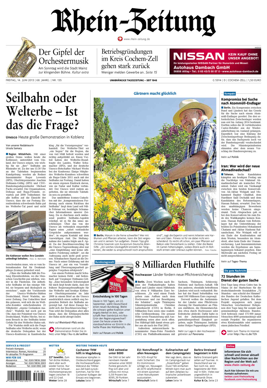 Rhein-Zeitung Kreis Cochem-Zell vom Freitag, 14.06.2013