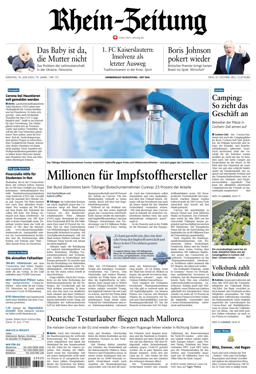 Rhein-Zeitung Kreis Cochem-Zell vom Dienstag, 16.06.2020
