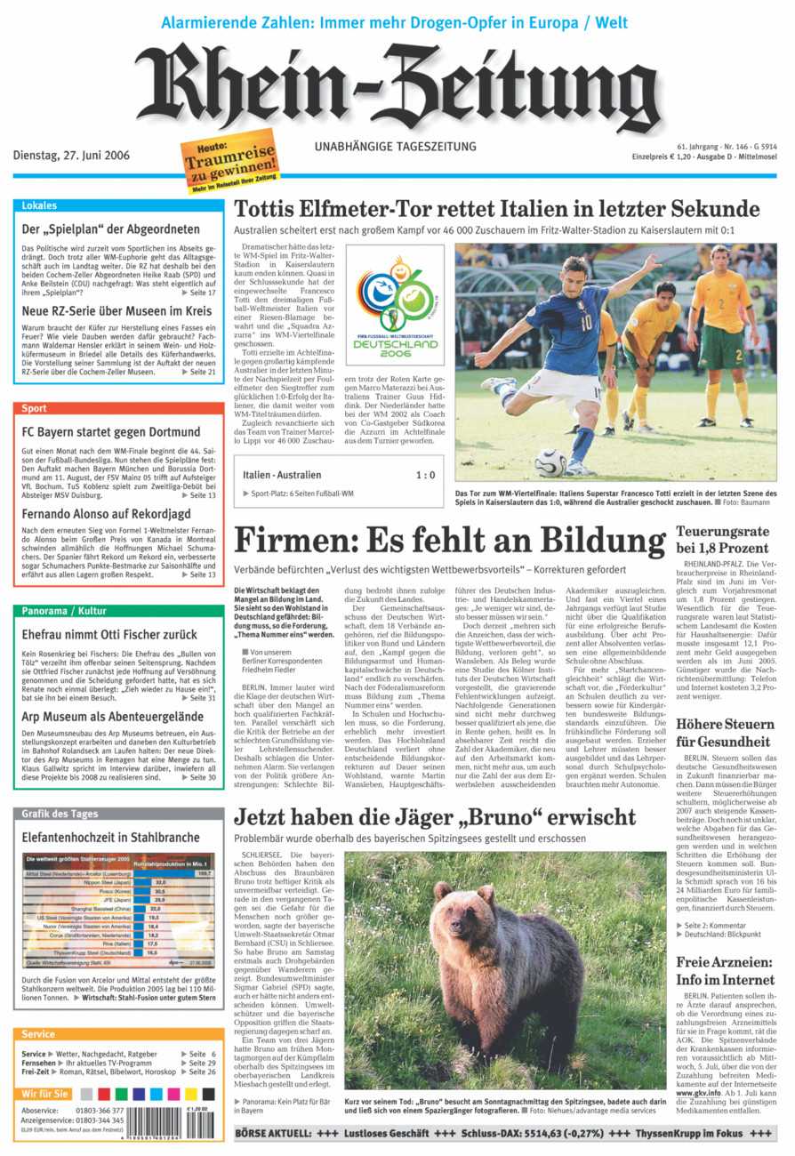 Rhein-Zeitung Kreis Cochem-Zell vom Dienstag, 27.06.2006