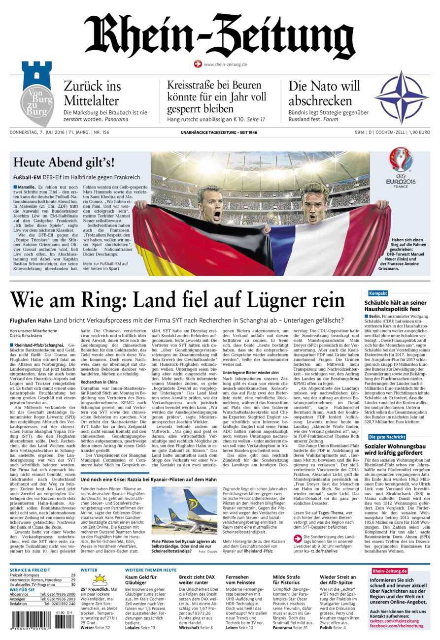 Rhein-Zeitung Kreis Cochem-Zell vom Donnerstag, 07.07.2016