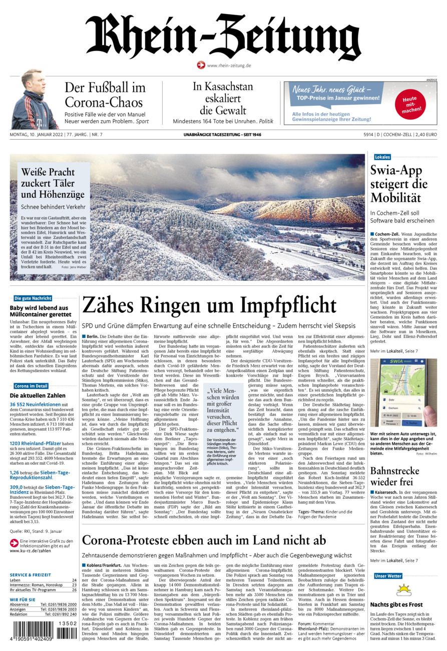 Rhein-Zeitung Kreis Cochem-Zell vom Montag, 10.01.2022