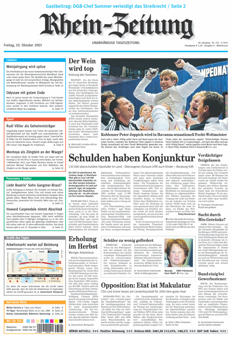 Rhein-Zeitung Kreis Cochem-Zell vom Freitag, 10.10.2003