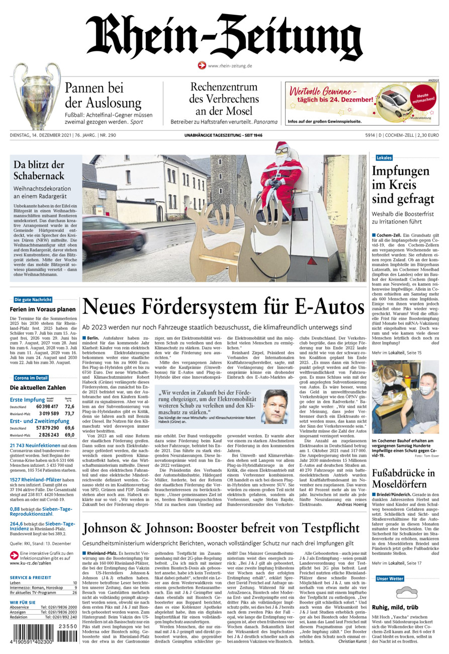 Rhein-Zeitung Kreis Cochem-Zell vom Dienstag, 14.12.2021