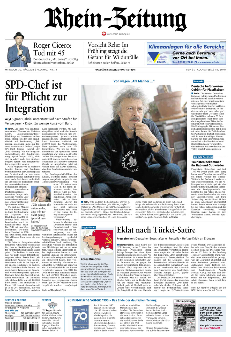 Rhein-Zeitung Kreis Cochem-Zell vom Mittwoch, 30.03.2016